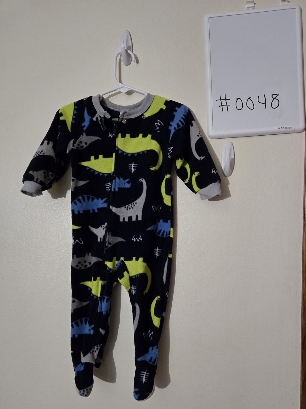 Gerber 12M Fleece One-Piece Pajamas in Black with Blue & Lime Dino Print #0048